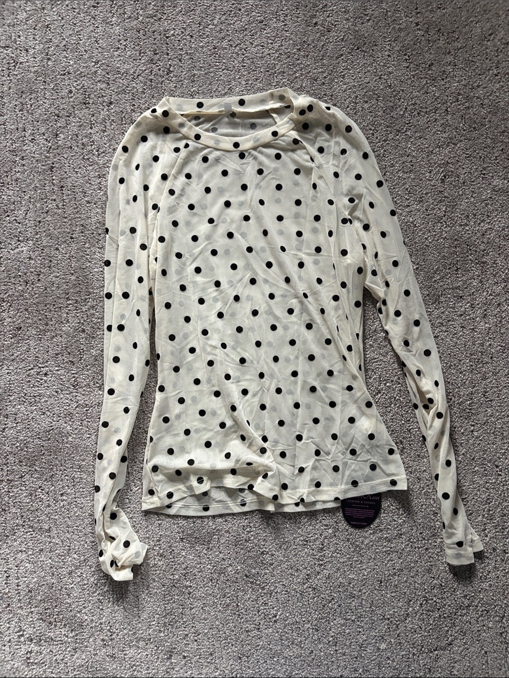 Mesh polka dot long sleeve top size Small